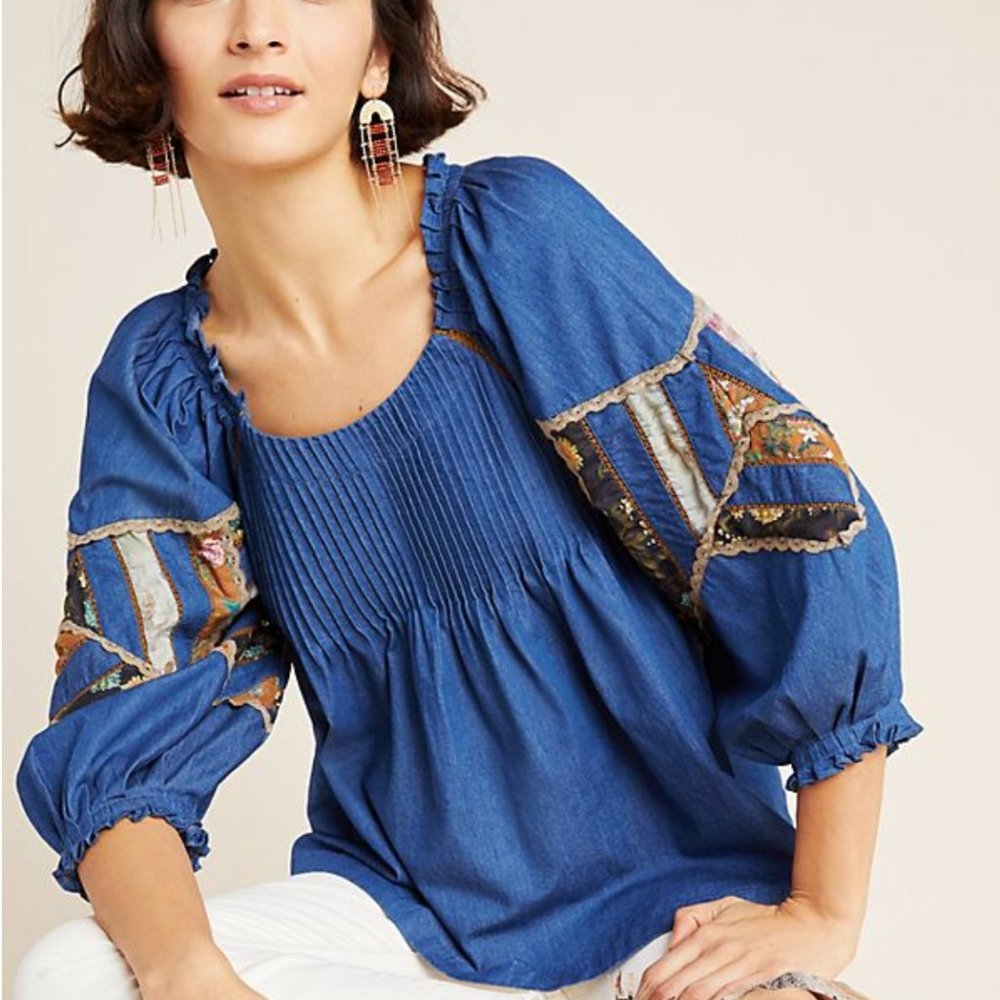 Anthropologie Ulla Patchwork Denim Blouse NwT